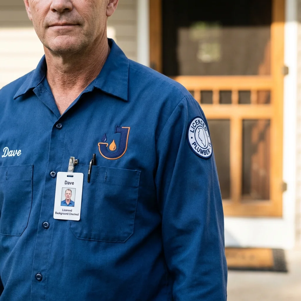 Licensed plumber showing ID badge in Westbury, NY