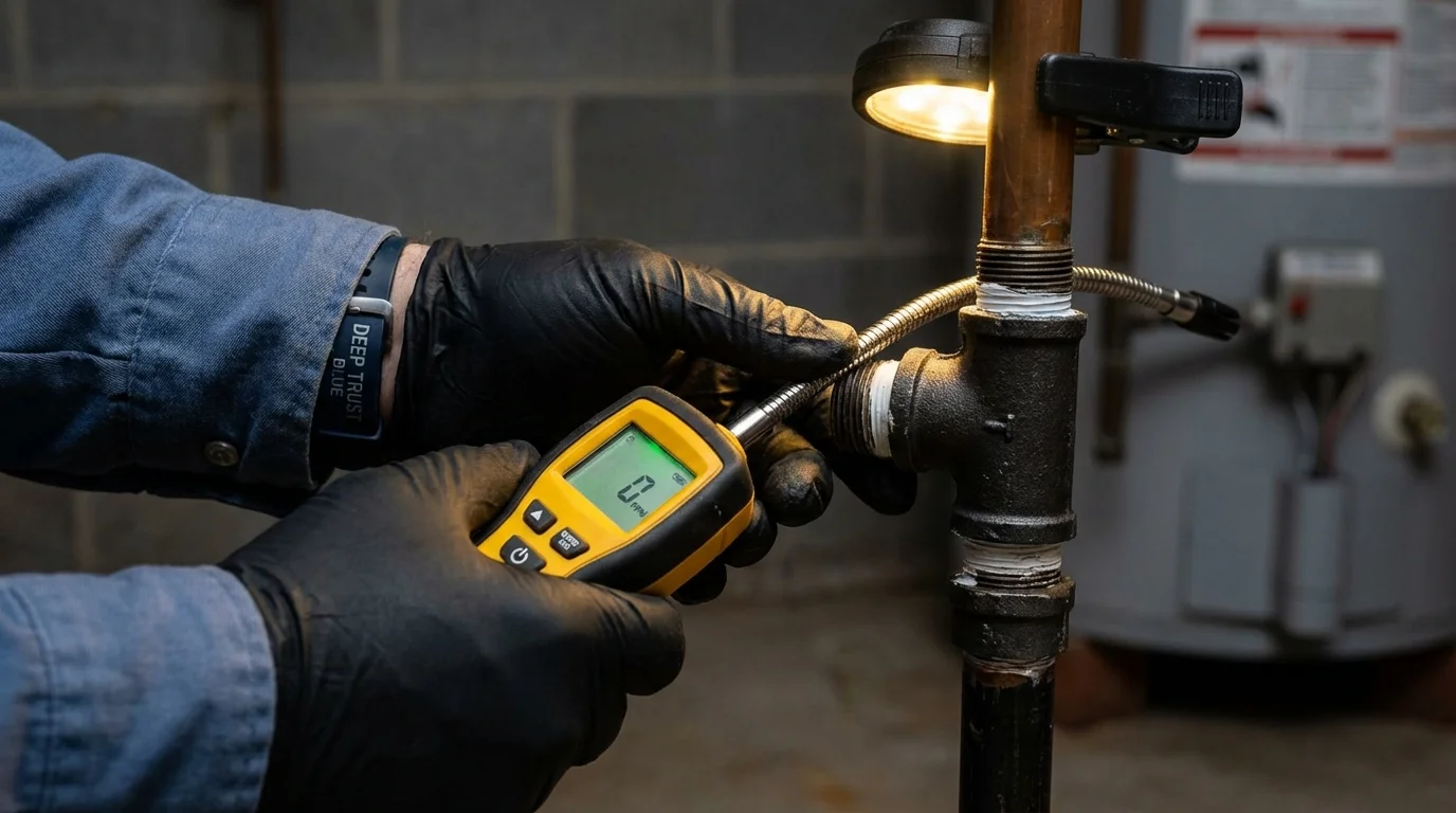 Gas leak detection with electronic sniffer by Johns Plumbing LLC in Westbury