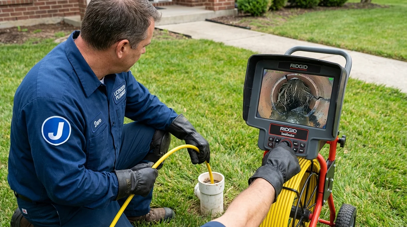 Sewer camera inspection being performed by Johns Plumbing LLC in Westbury
