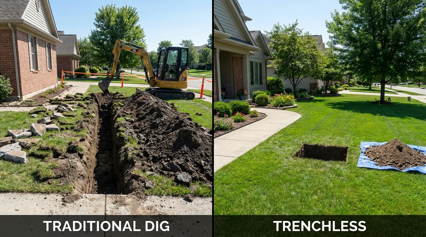 Trenchless sewer repair with minimal yard damage versus traditional excavation in Westbury, NY